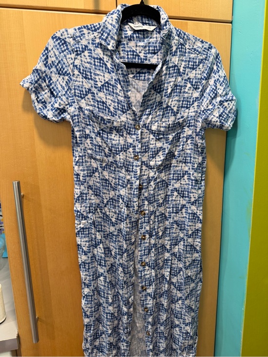 Sonoma Goods For Life Dresses & Skirts - Sonoma Blue White Shibori Print Button Front Midi Shirt Dress PXS